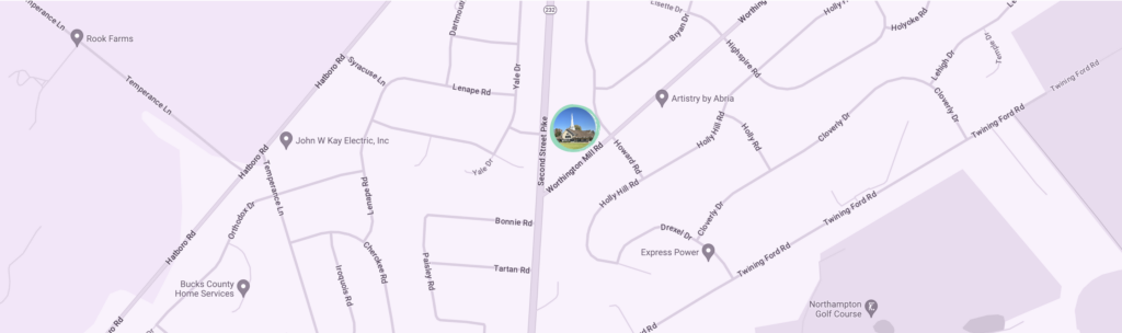 Google map image with church location marked with Advent image of the front of the church